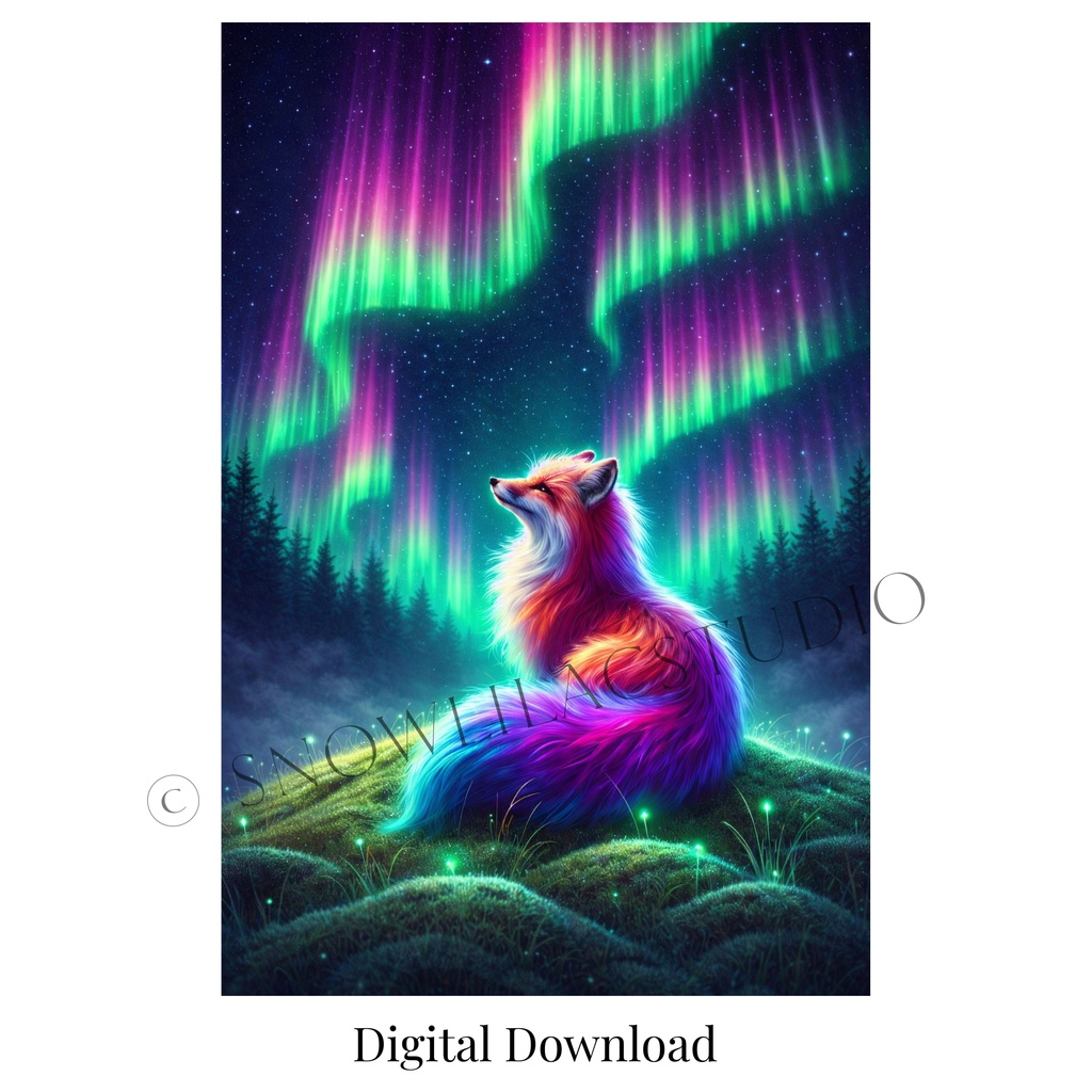 オーロラに祈る狐