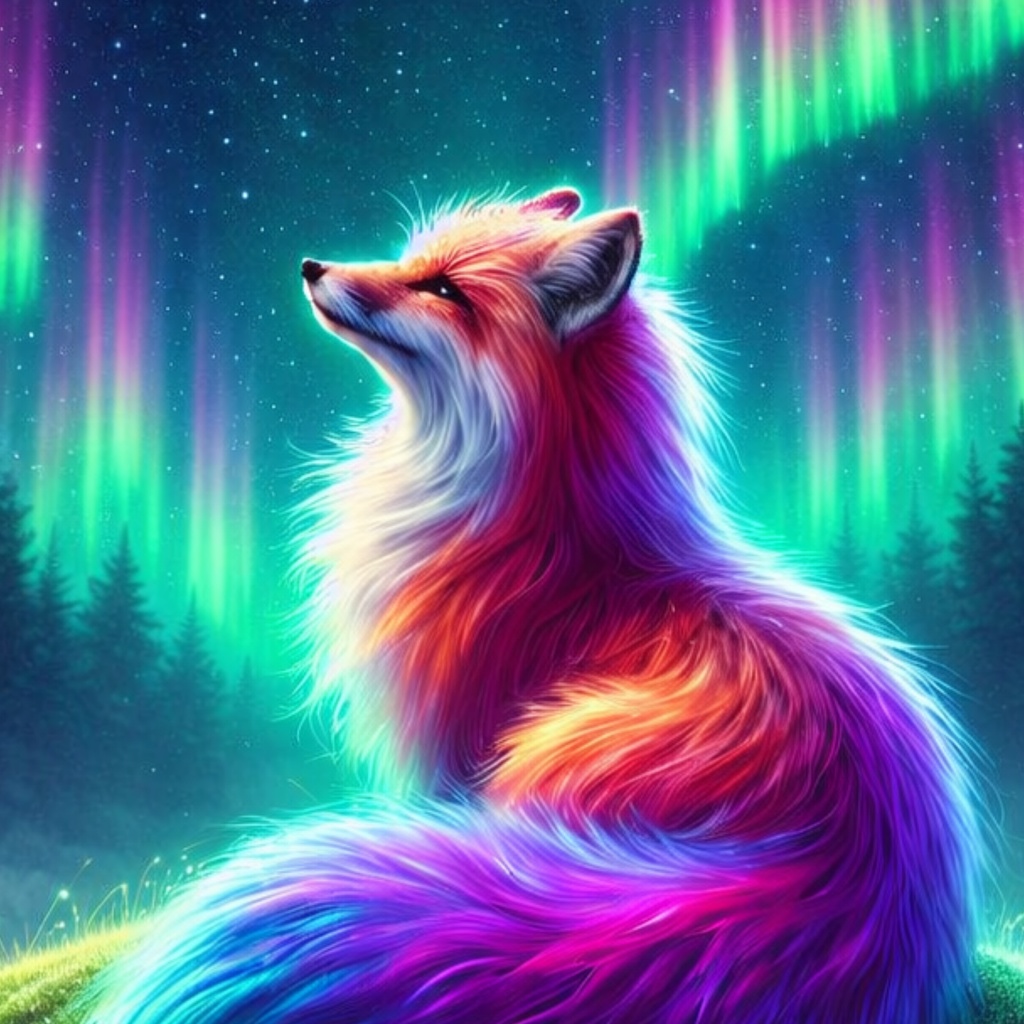 オーロラに祈る狐