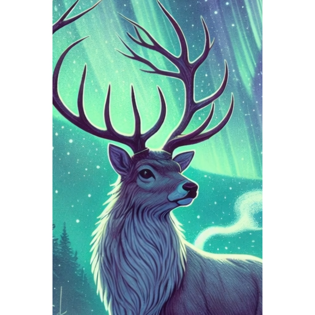 Aurora Stag in the Silent Forest(オーロラの森の鹿)