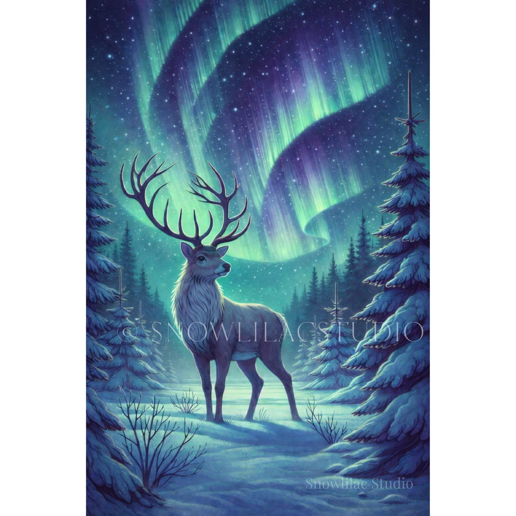 Aurora Stag in the Silent Forest(オーロラの森の鹿)