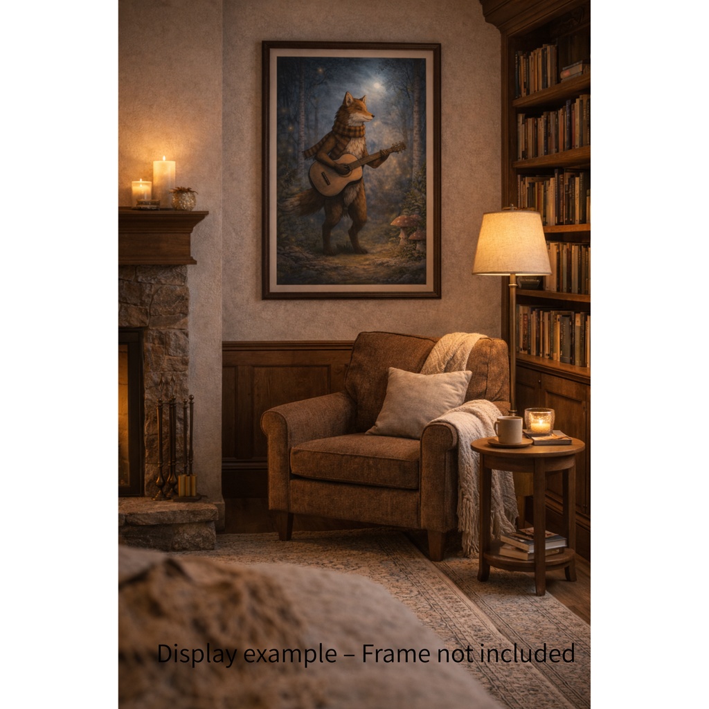 月明かりの森で奏でるキツネ -Fox Playing Guitar Under the Moonlit Forest