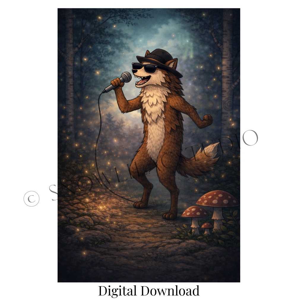 森のステージで歌うキツネ - 幻想のナイトシンガー