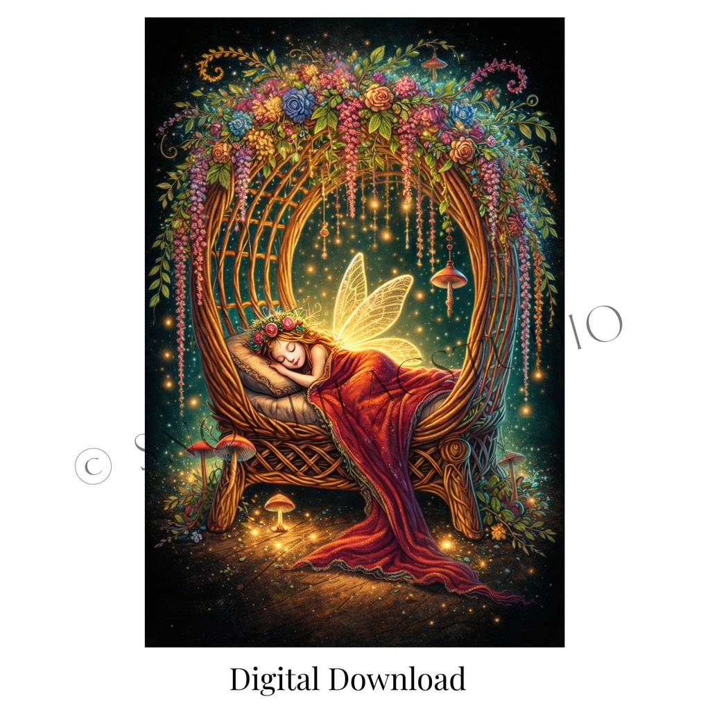 花のゆりかごで眠る妖精 - Sleeping Fairy in a Floral Cradle