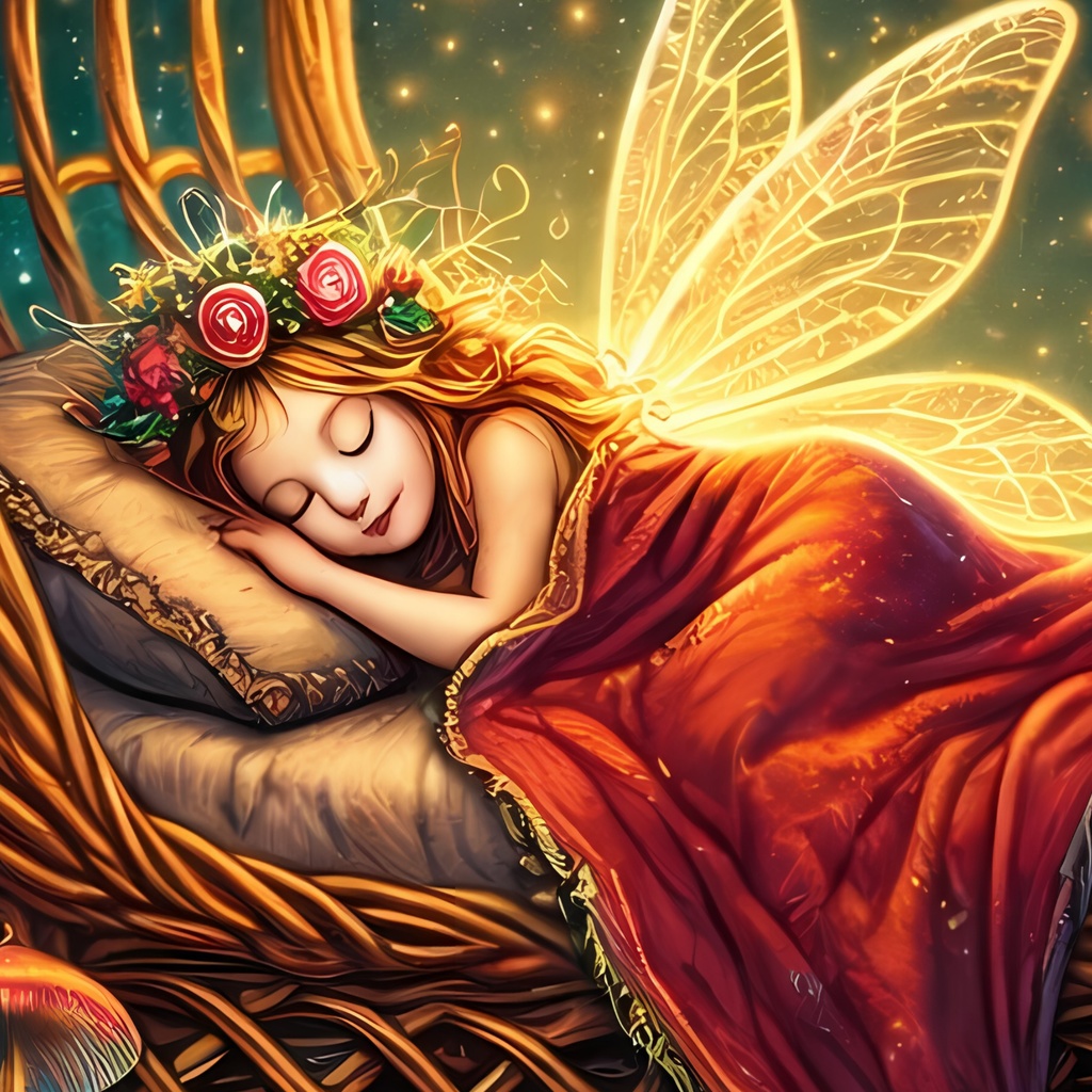 花のゆりかごで眠る妖精 - Sleeping Fairy in a Floral Cradle