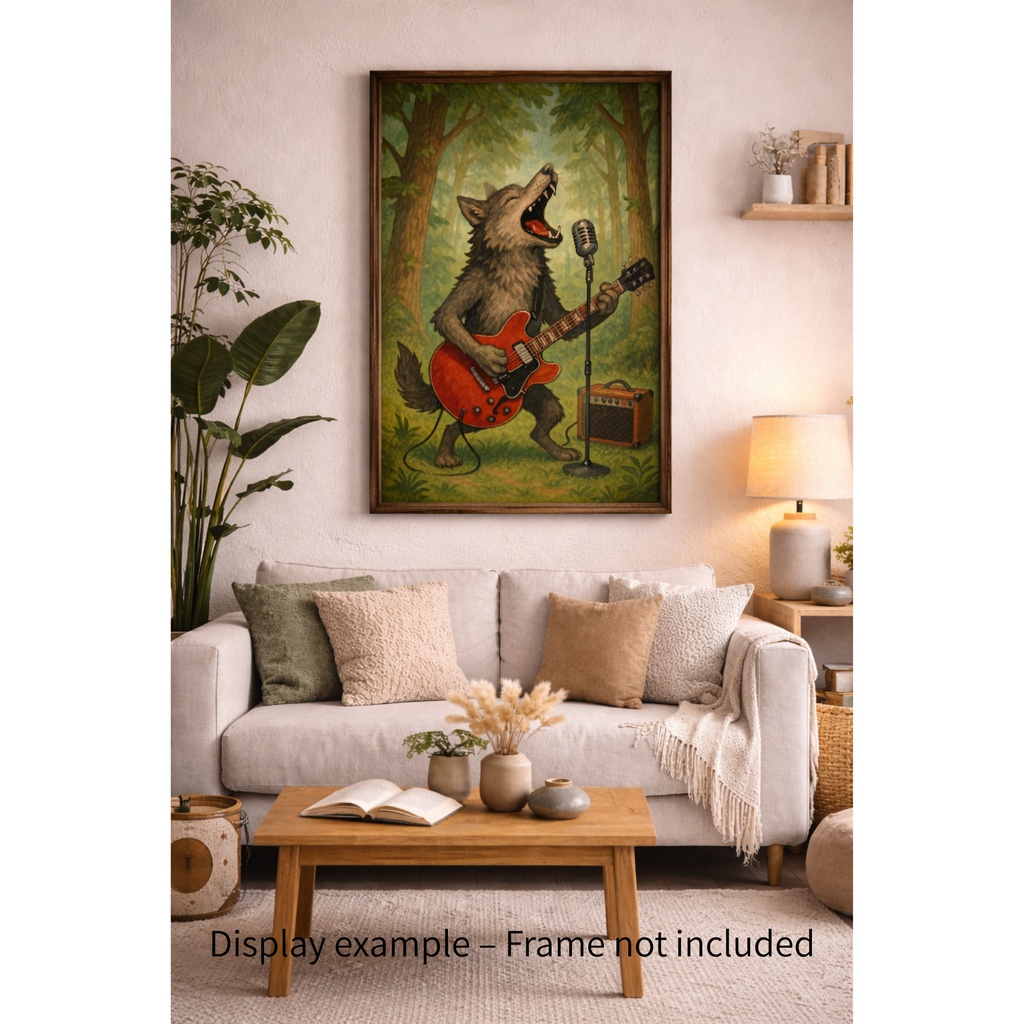 森のロックシンガー ― ギターを奏でるオオカミ