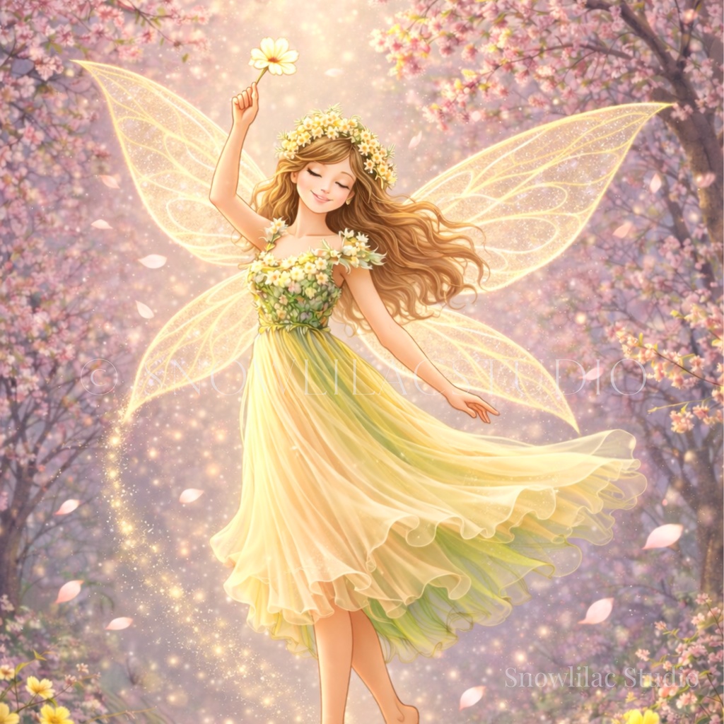 桜の光に舞う春の妖精 – Spring Blossom Fairy