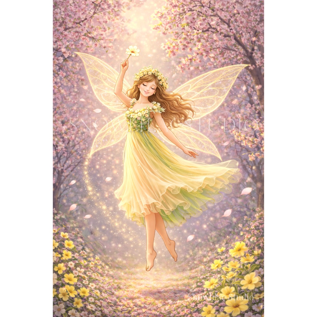 桜の光に舞う春の妖精 – Spring Blossom Fairy