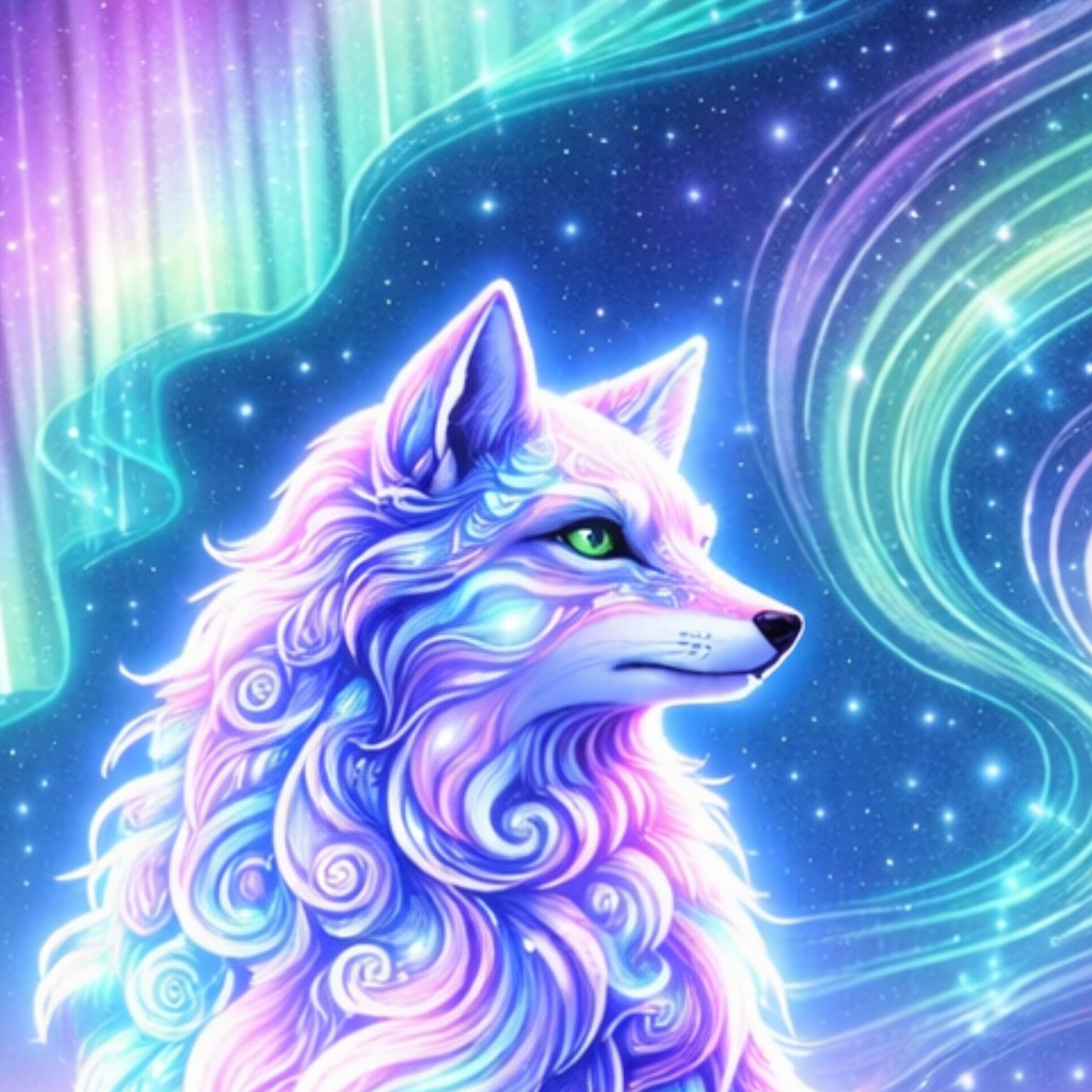 オーロラに佇む幻想のキツネ - Celestial Aurora Fox