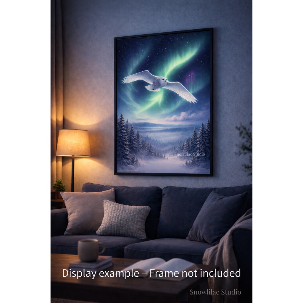 オーロラのフクロウ - 静寂の空を飛ぶ | デジタルアート