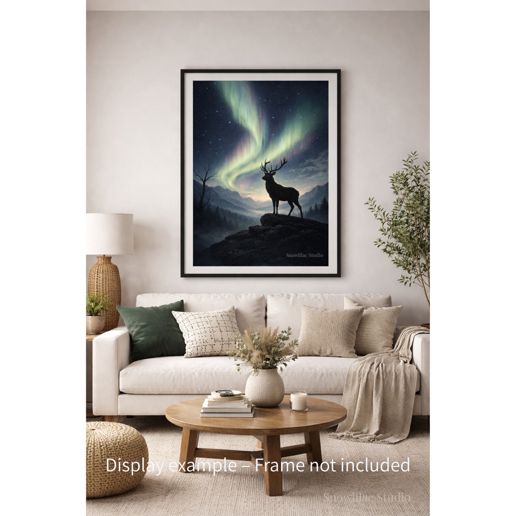 オーロラの空を見上げる鹿 | デジタルアート