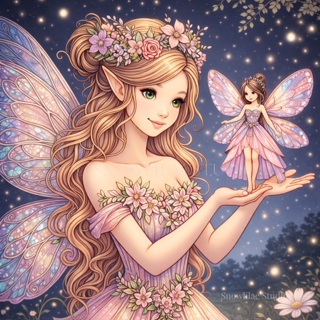 手のひらの小さな妖精のささやき| デジタルアート