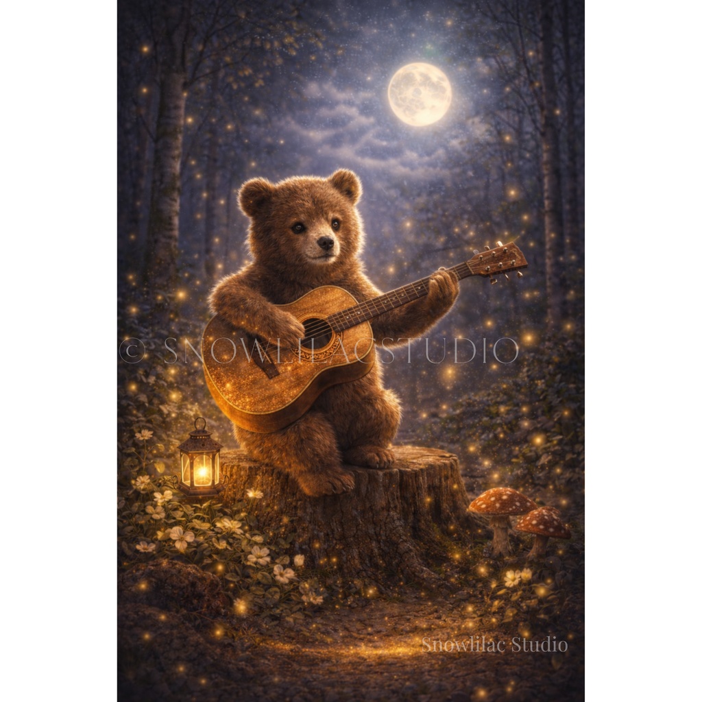 月夜に奏でるクマの音色 – Forest Bear Playing Guitar