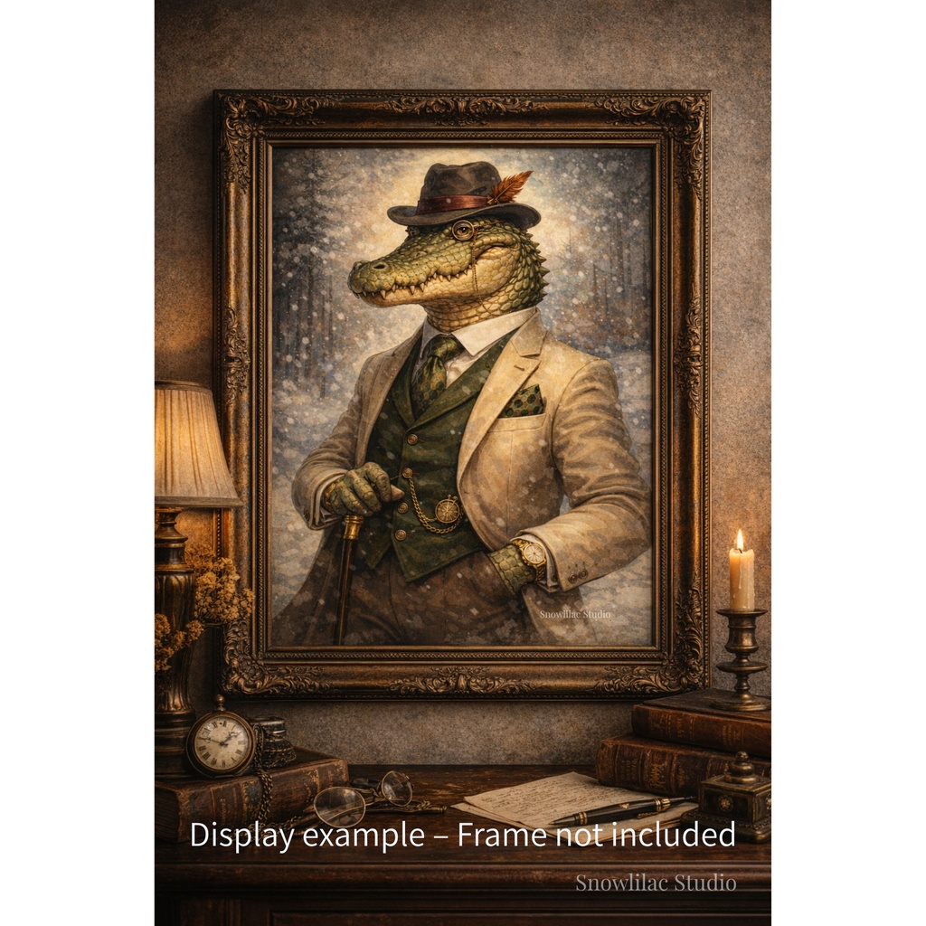 紳士ワニの静かな冬の肖像| デジタルアート