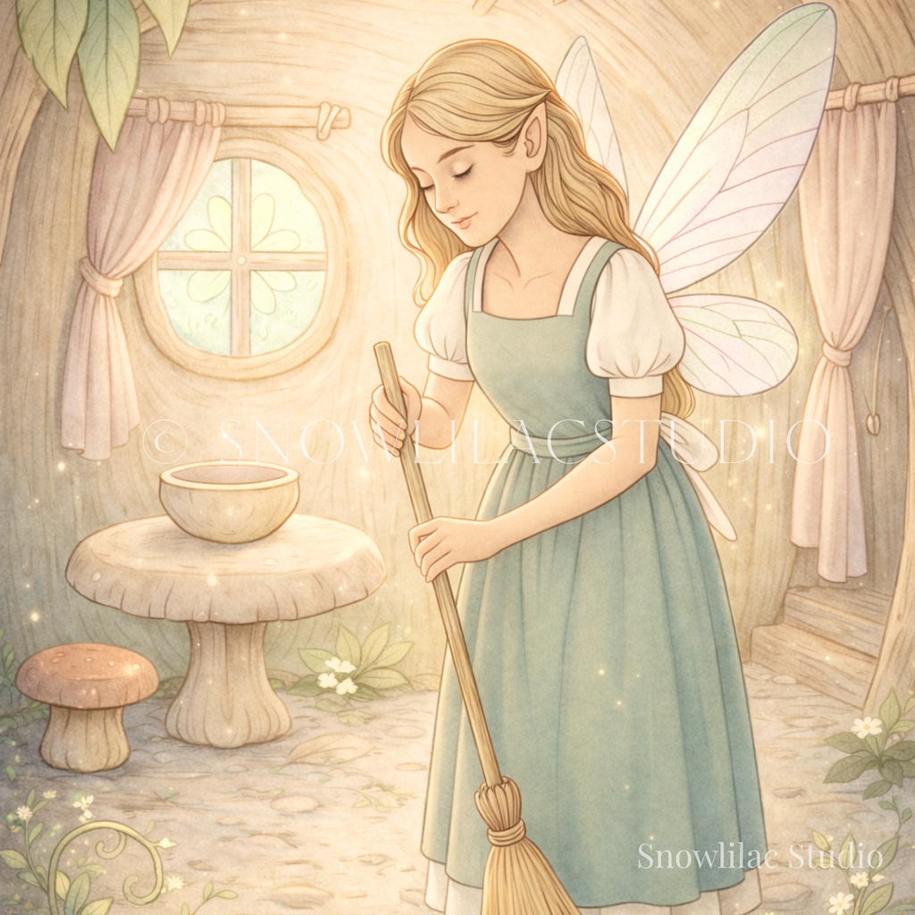 静かな朝のひととき — 木の家の妖精の暮らし