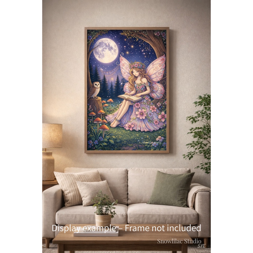 月光の森で本を読む妖精