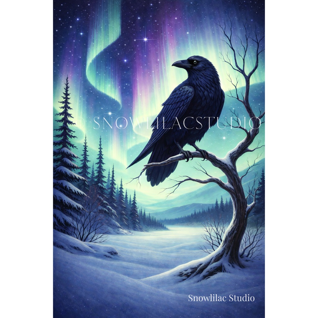 オーロラの守護カラス|デジタルアート