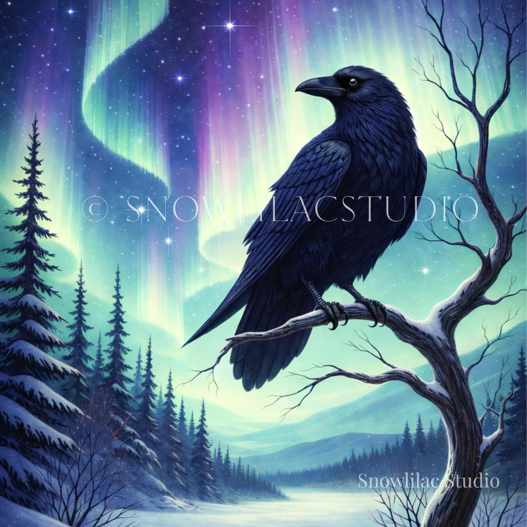 オーロラの守護カラス｜デジタルアート