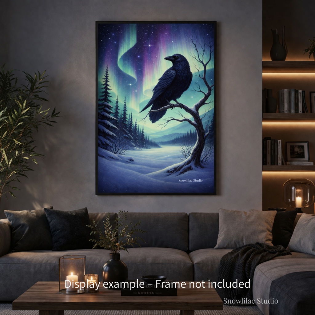オーロラの守護カラス|デジタルアート