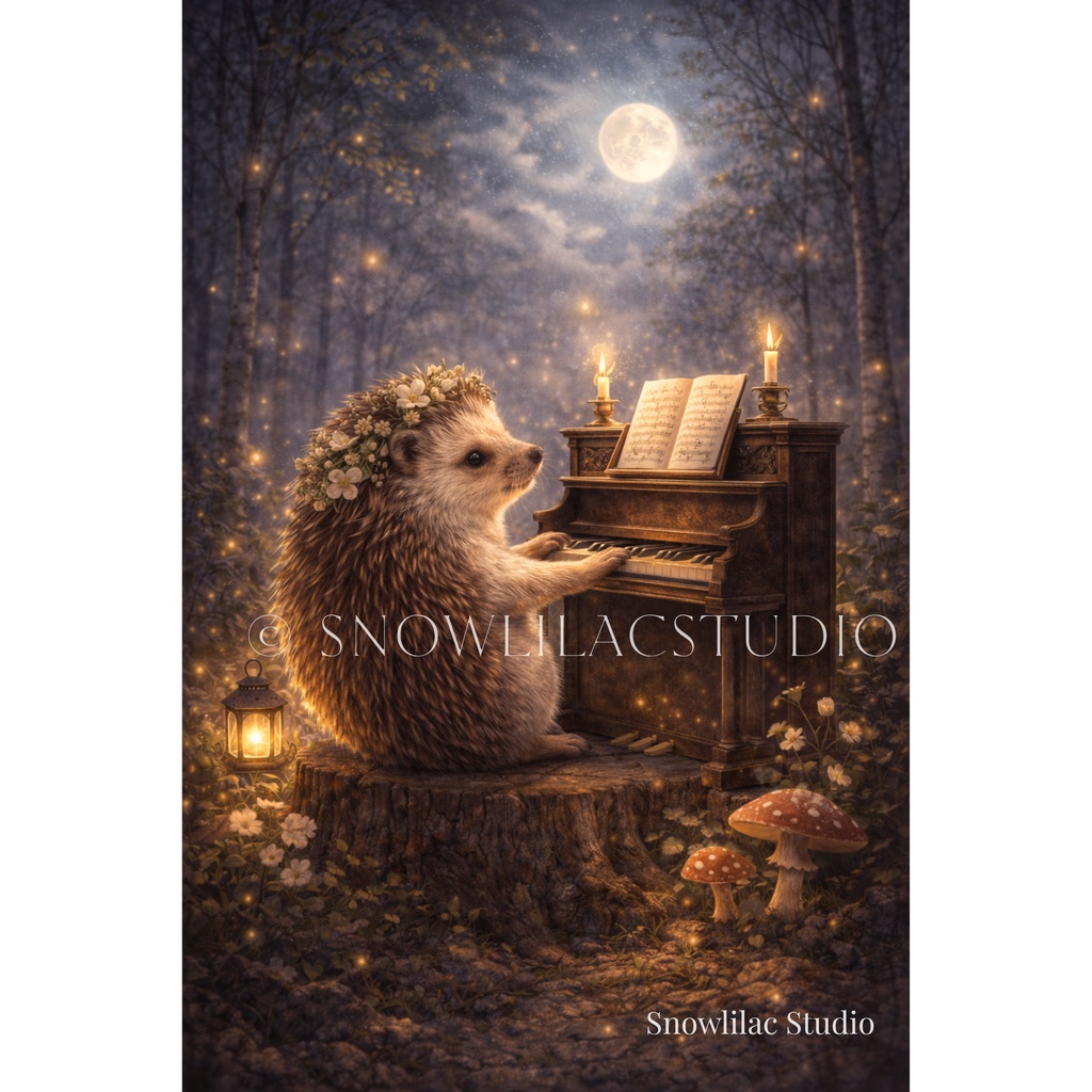 森の音楽家 ― 月夜のピアノを奏でるハリネズミ