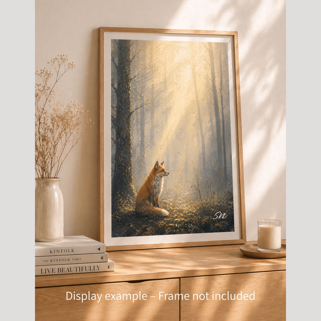 光に包まれた森のキツネ