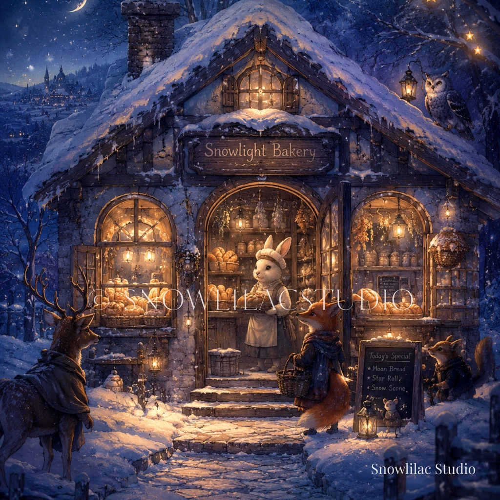 雪明かりのパン屋 ― 星降る森の小さな夜