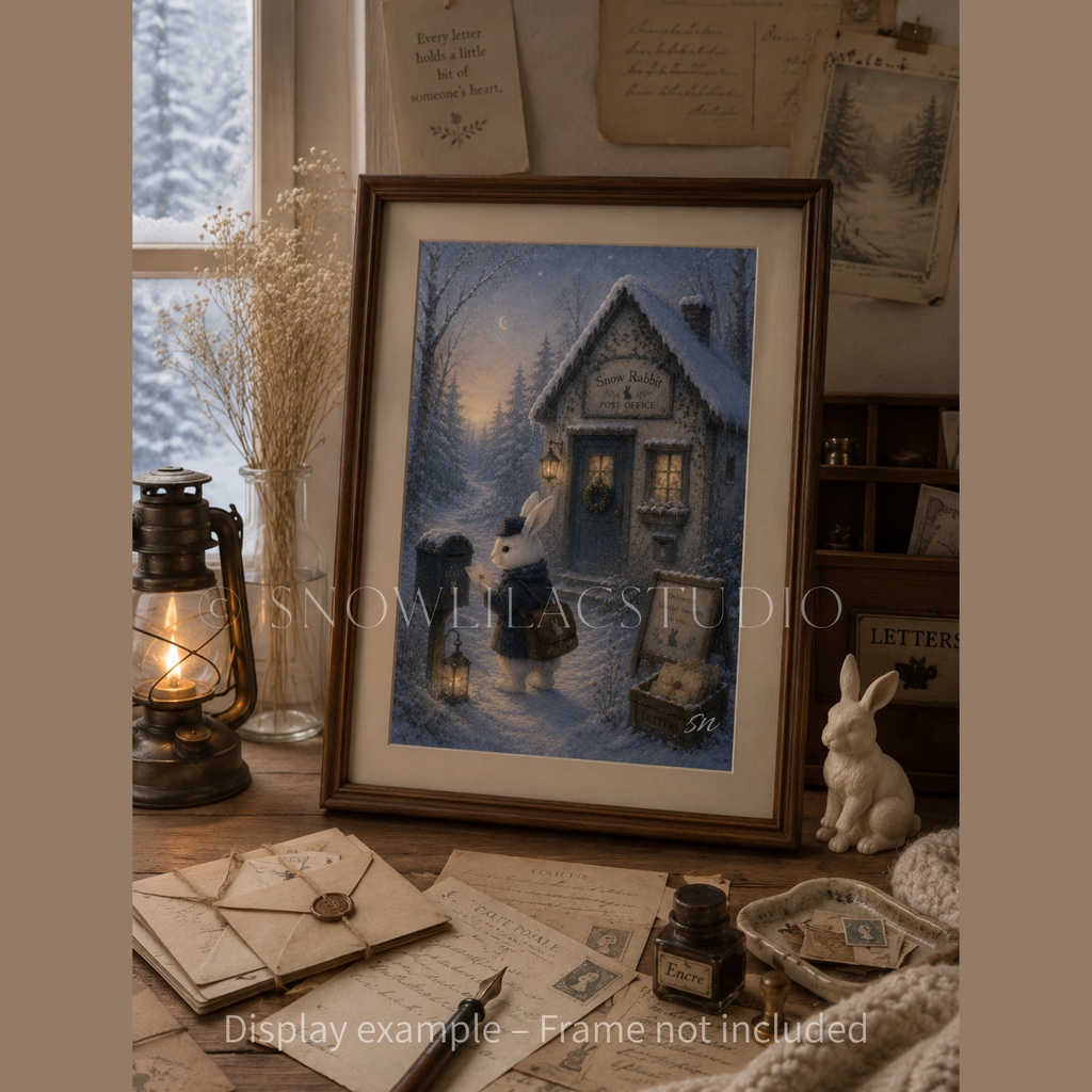 雪うさぎ郵便局 ― 静かな冬の森のデジタルアート