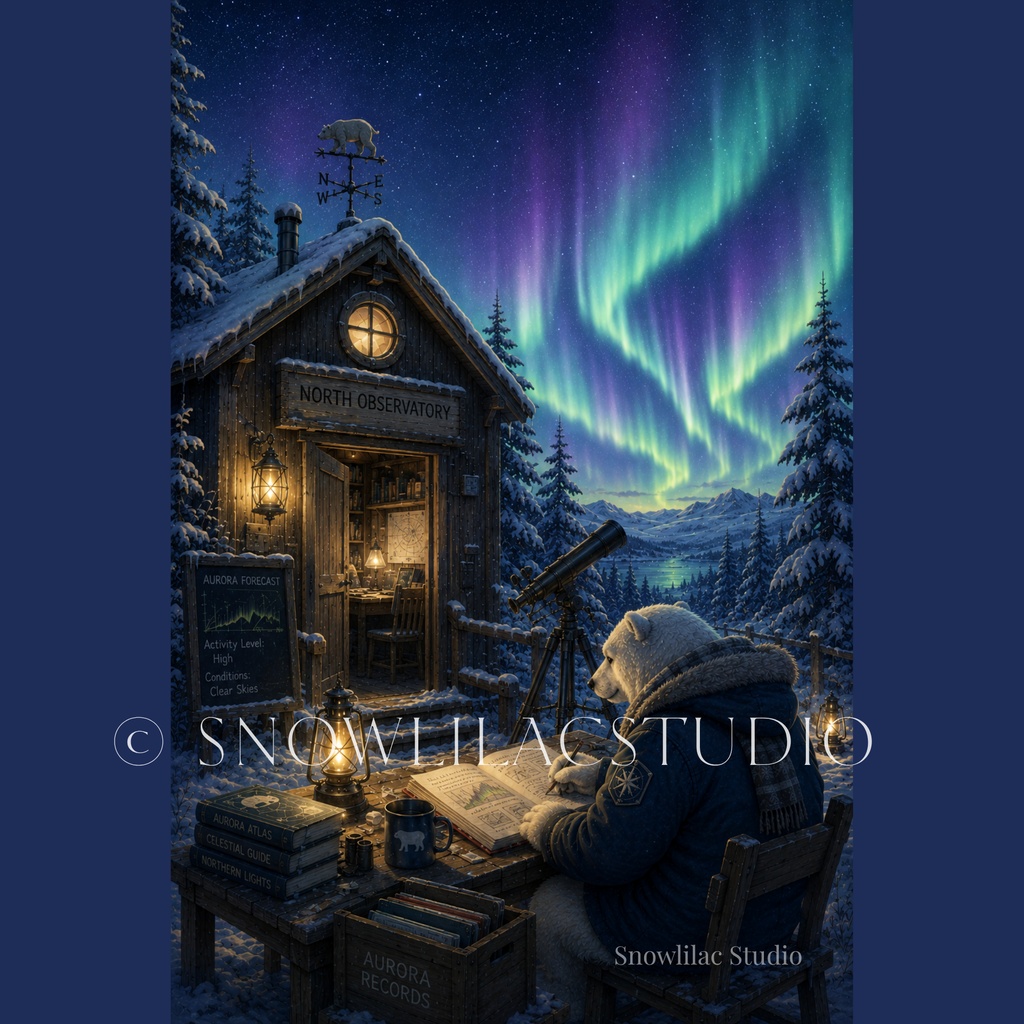 北の観測士のシロクマ - Aurora Observatory Digital Art