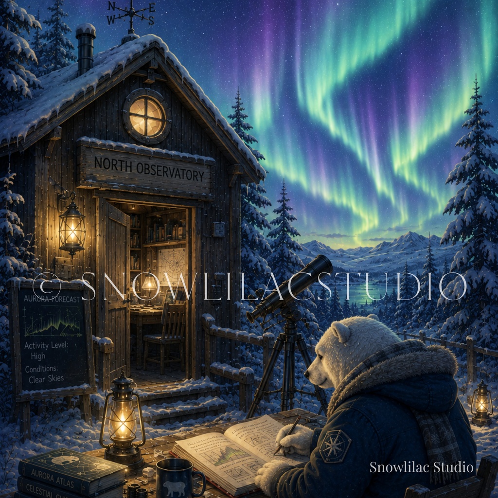 北の観測士のシロクマ - Aurora Observatory Digital Art