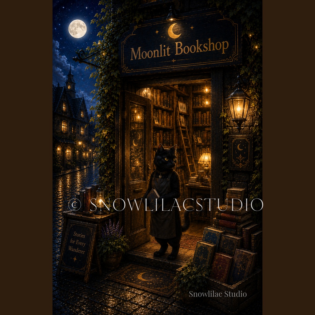 月夜の古書店 - 黒猫の古書店員と静かな夜の物語 -