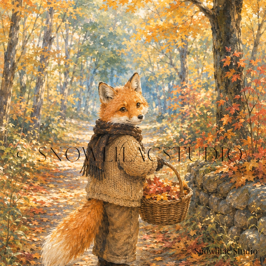 秋の森を歩くきつね｜Cozy Fox Collection｜デジタルアート