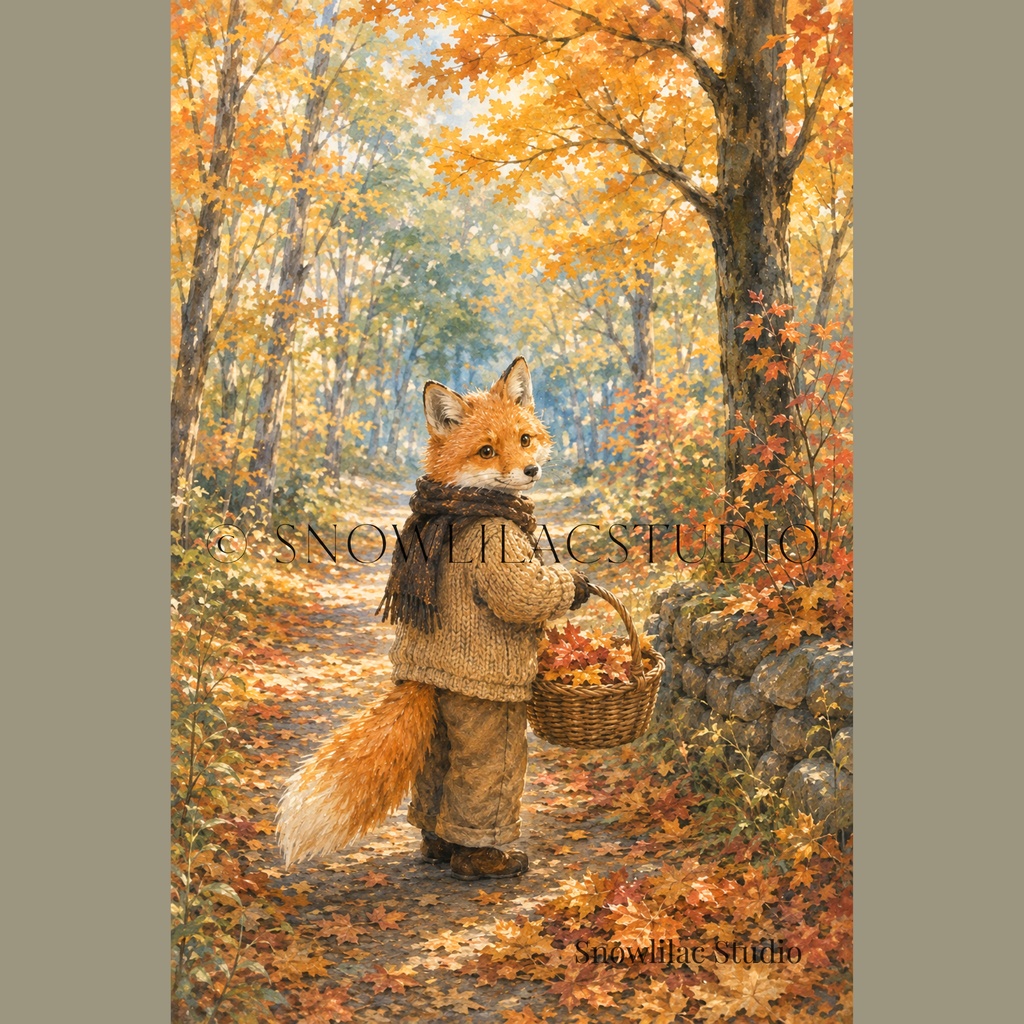 秋の森を歩くきつね|Cozy Fox Collection|デジタルアート