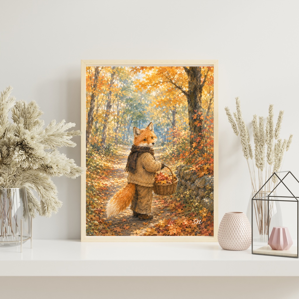 秋の森を歩くきつね|Cozy Fox Collection|デジタルアート