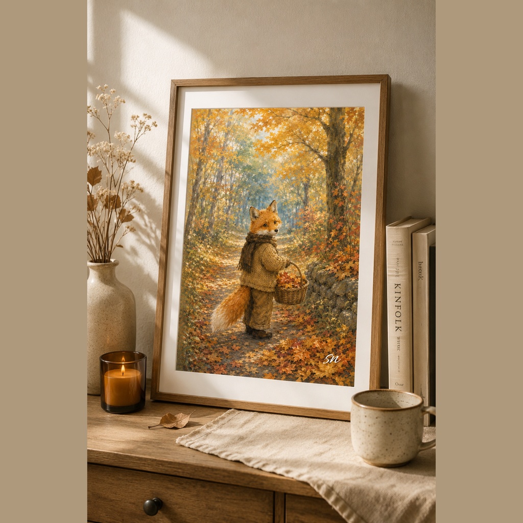 秋の森を歩くきつね|Cozy Fox Collection|デジタルアート