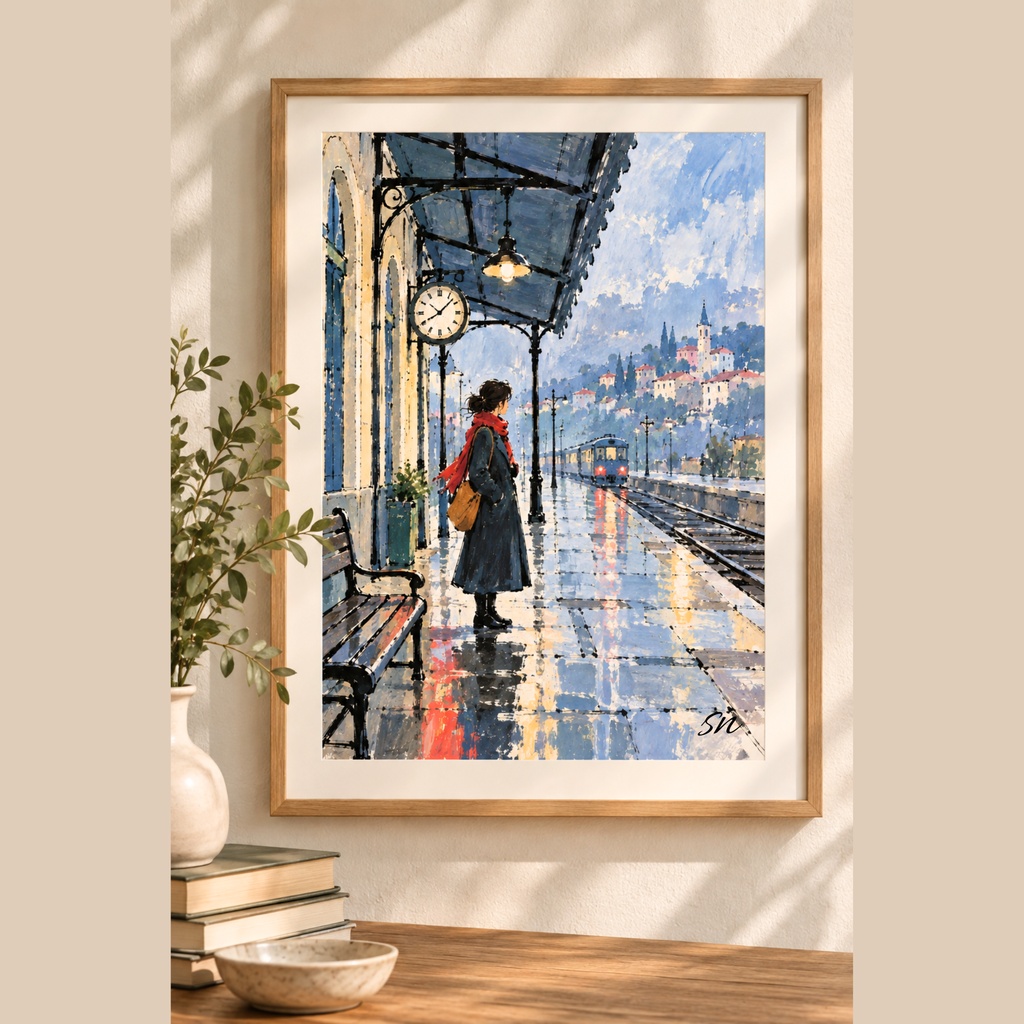 雨の駅で|デジタルアート