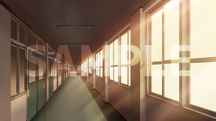 背景フリー素材「学校廊下」