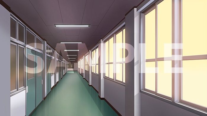 背景フリー素材「学校廊下」