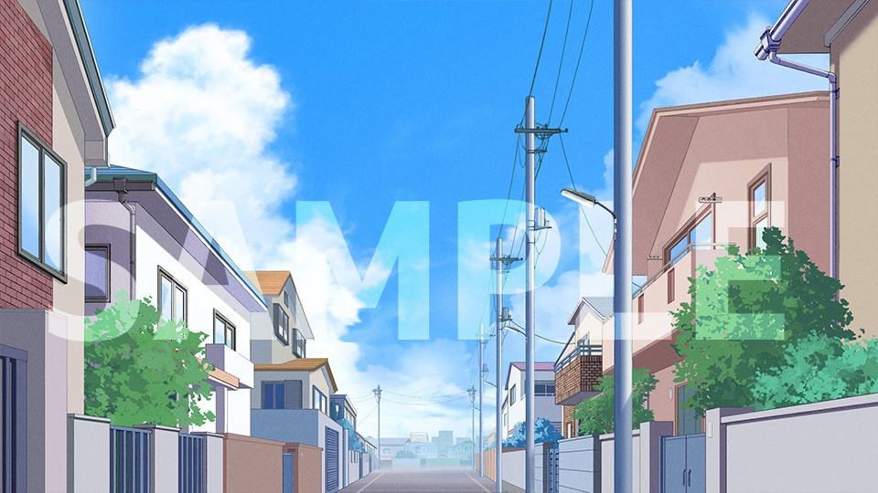 背景フリー素材「住宅街」