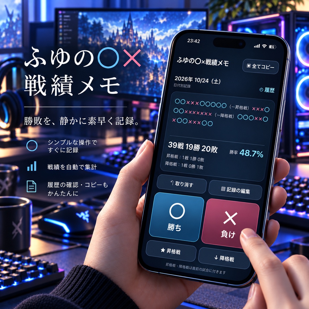 【完全無料】ふゆの〇✕戦績メモ｜格ゲーの勝敗をワンタップで記録