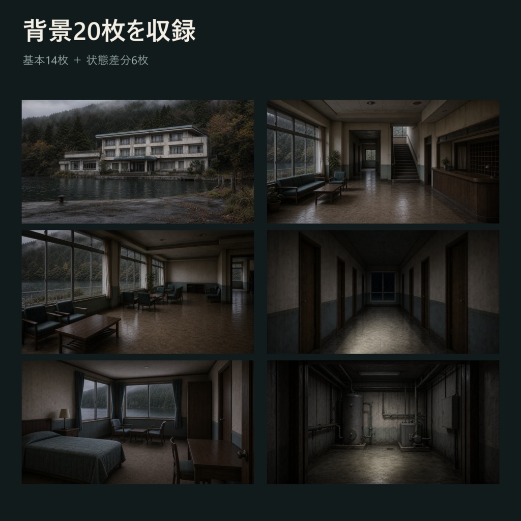 湖畔の休業ホテル|完全探索背景・証拠品素材キット【TRPG・ココフォリア】