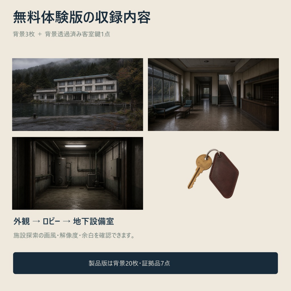 無料体験版|湖畔の休業ホテル TRPG背景・証拠品素材