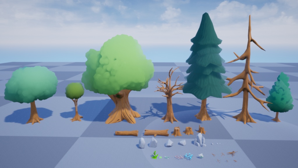 UE4用背景素材「草」「木」「石」自然系詰め合わせ