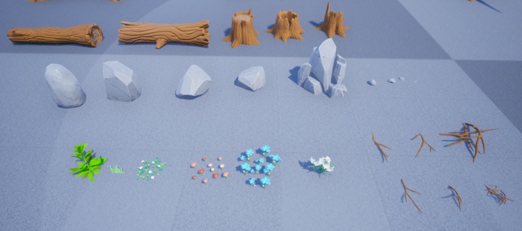 UE4用背景素材「草」「木」「石」自然系詰め合わせ