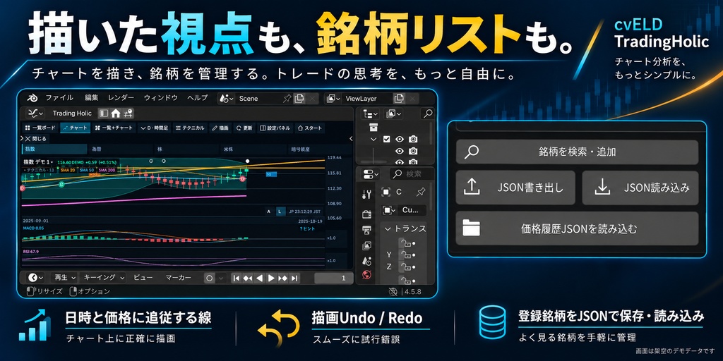 cvELD TradingHolic 「Blenderのビューポート上で株価を見よう!」