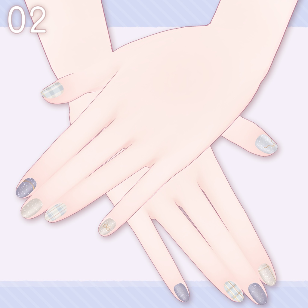 🩷Eku/Milfy用🩵RibbonCheckered🎀 【💅Nail texture 】