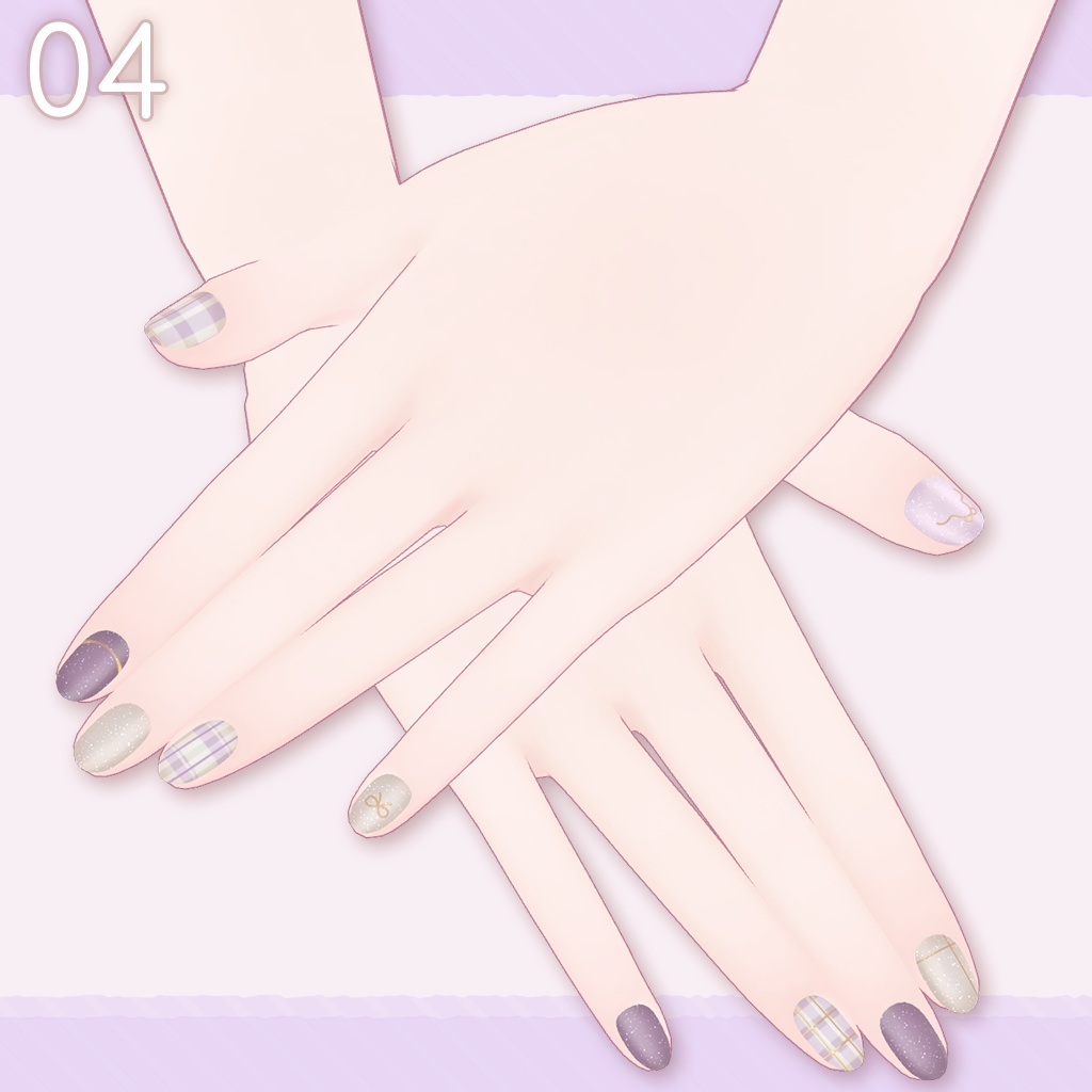 🩷Eku/Milfy用🩵RibbonCheckered🎀 【💅Nail texture 】