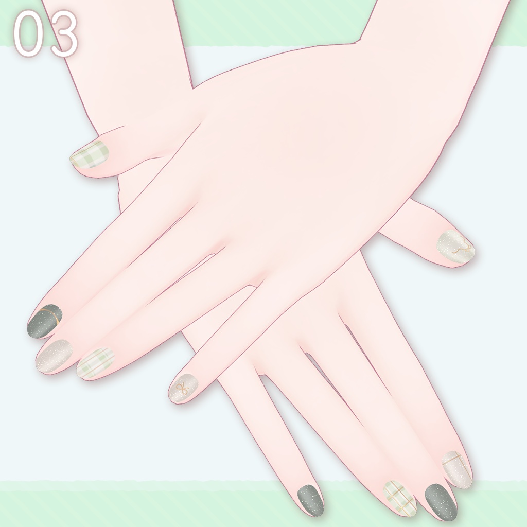 🩷Eku/Milfy用🩵RibbonCheckered🎀 【💅Nail texture 】