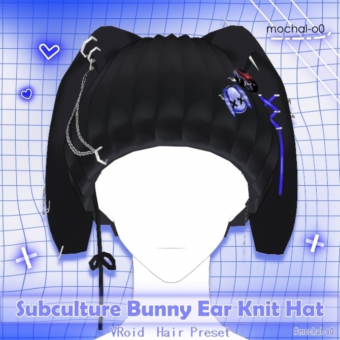 【VRoid】サブカルうさ耳ニット帽 ヘアプリセット - Subculture Bunny Ear Knit Hat / Hair Preset