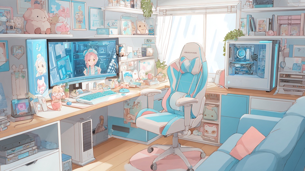白×水色モチーフのゲーム部屋💙
