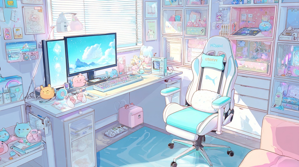白×水色モチーフのゲーム部屋💙
