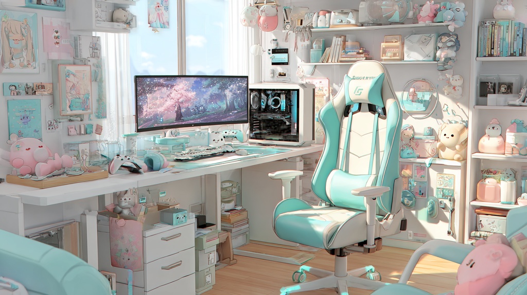白×水色モチーフのゲーム部屋💙